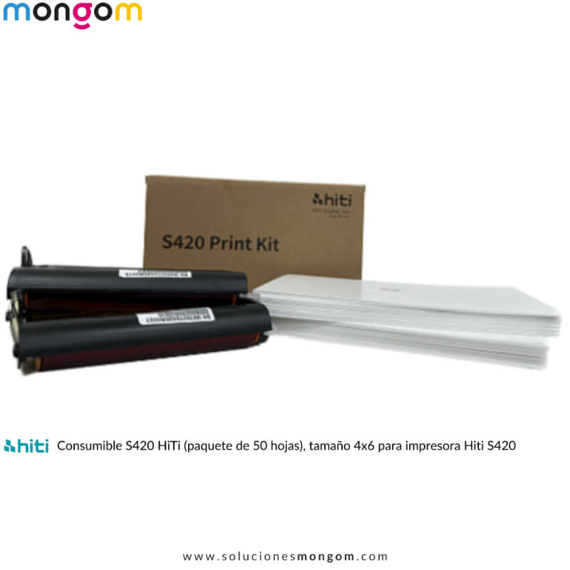 Papel Fotográfico HiTi S420 4x6 con Cinta | Paquete de 50 Hojas | Fotos Pasaporte y DNI con Protección UV | Soluciones Mongom
