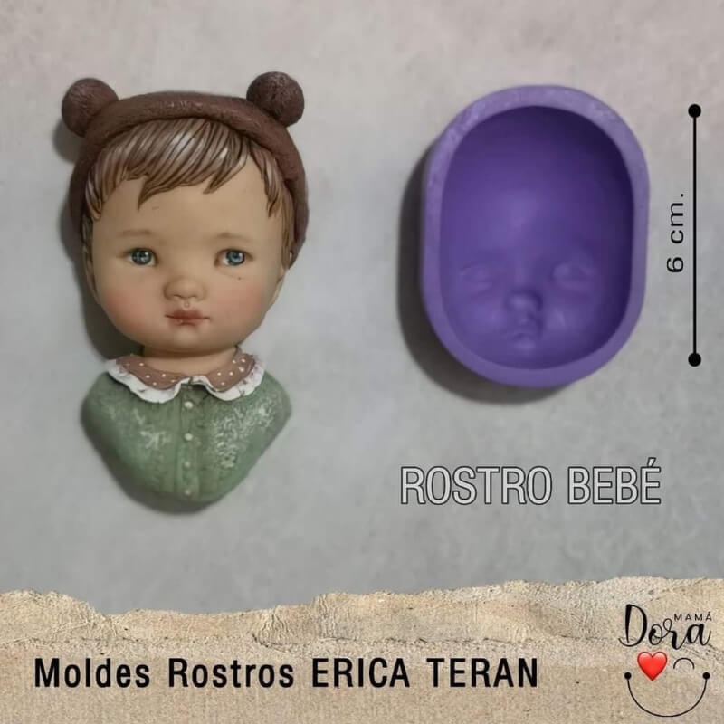 Molde de silicona ROSTRO BEBE para uso en porcelana fría. ERICA TERAN.
