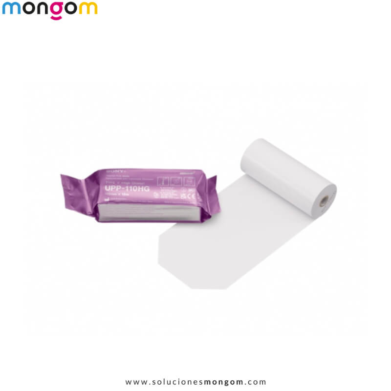 Papel Sony UPP-110HG A6 Tipo V | Alto Brillo en Blanco y Negro | 100 Rollos | Compatible con Impresoras Médicas Serie UP | Soluciones Mongom