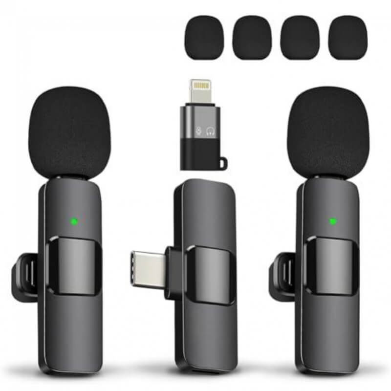 MICRÓFONO MINI LAVALIER INALÁMBRICO USB TIPO C Y LIGHTNING PARA IPHONE IPAD ANDROID IPHONE 15 PRO MAX GALAXY, PAQUETE DE 2 MICRÓFONOS DE SOLAPA, MICR