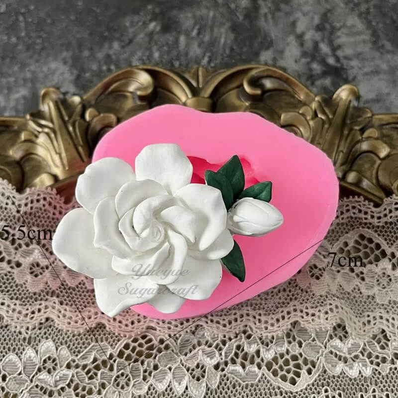 Molde de silicona con diseño DE FLOR CON BOTON Y HOJAS 3D para uso en Velas, Jabones, resina, chocolate o yeso. descuento