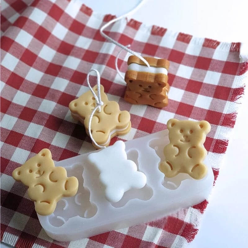 Molde de silicona con diseño de OSOS GALLETAS para uso en Velas, Jabones, resina, chocolate o yeso.