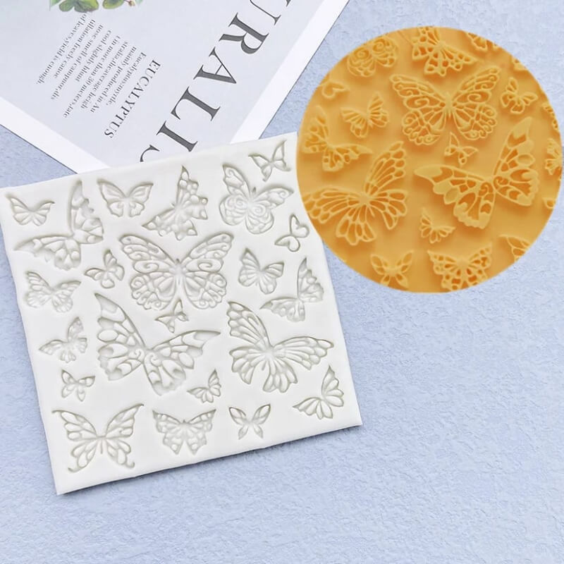 Molde TEXTURA MARIPOSAS elaborado en silicona para uso en chocolate, fondant, resina, porcelana fría.