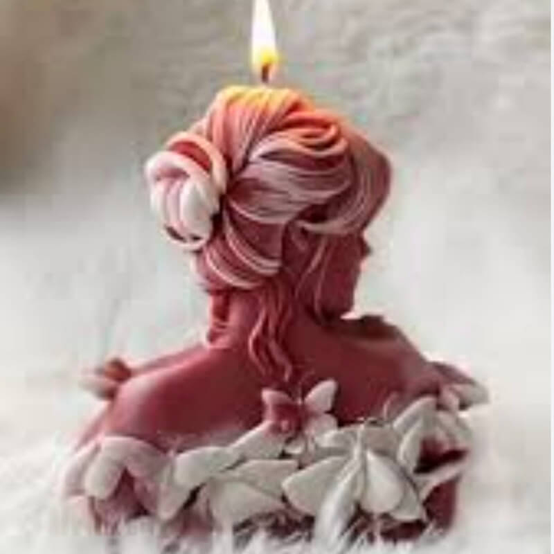 Molde de silicona de Mujer de espaldas con Mariposas para uso en Velas, chocolate, jabones, cemento, resina.