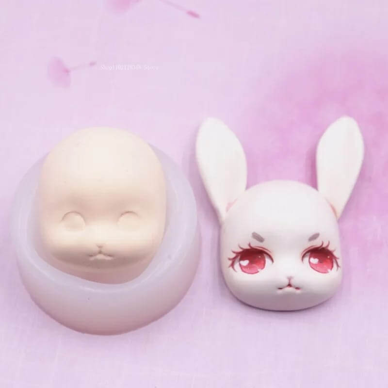 Molde de silicona con diseño de CONEJO CABEZA para uso en Velas, Jabones, chocolate, resina, fondant, yeso.