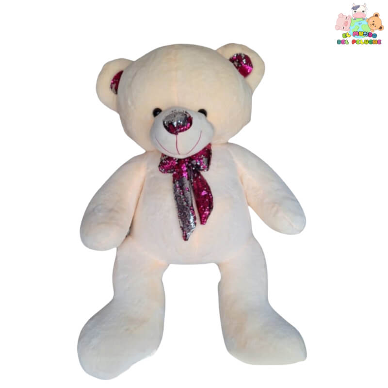 Oso de Peluche Grande Emy #5 con Moño de Lentejuelas – 1.40m de Altura | El Mundo del Peluche