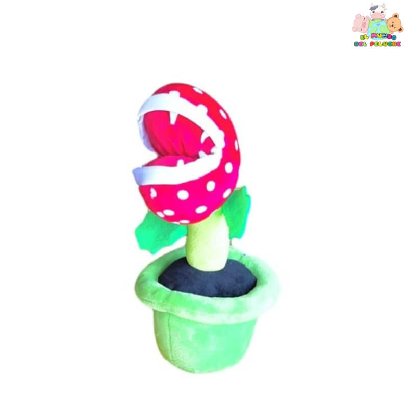 Planta Carnívora Peluche – Inspirada en Mario Bros | Tallo Verde, Cabeza Roja con Puntos Blancos y Colmillos – 25 cm | El Mundo del Peluche