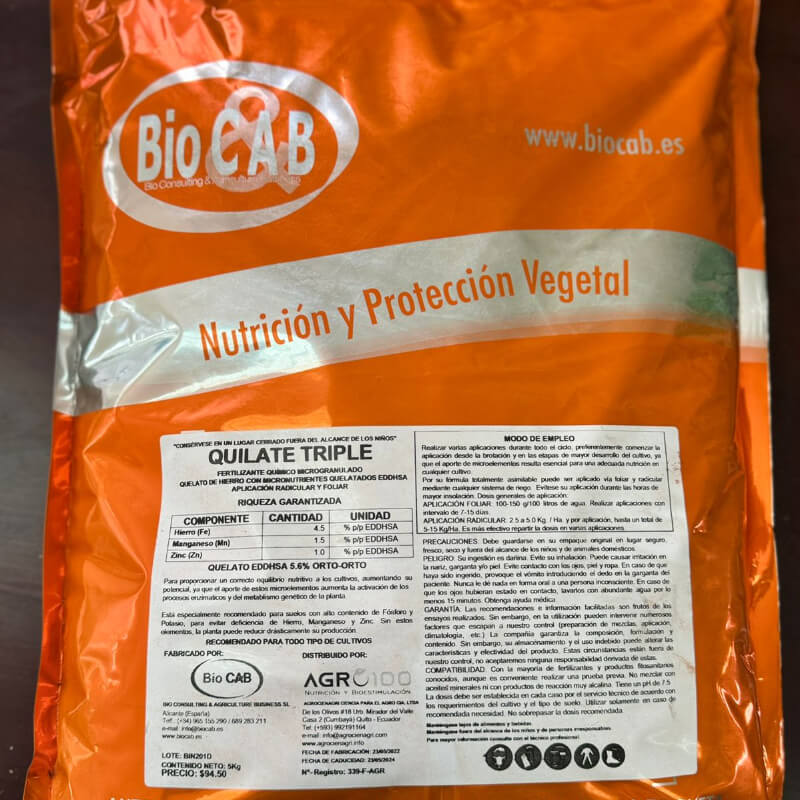 Quelato Triple 5kg: Hierro, Zinc y Manganeso para Cultivos