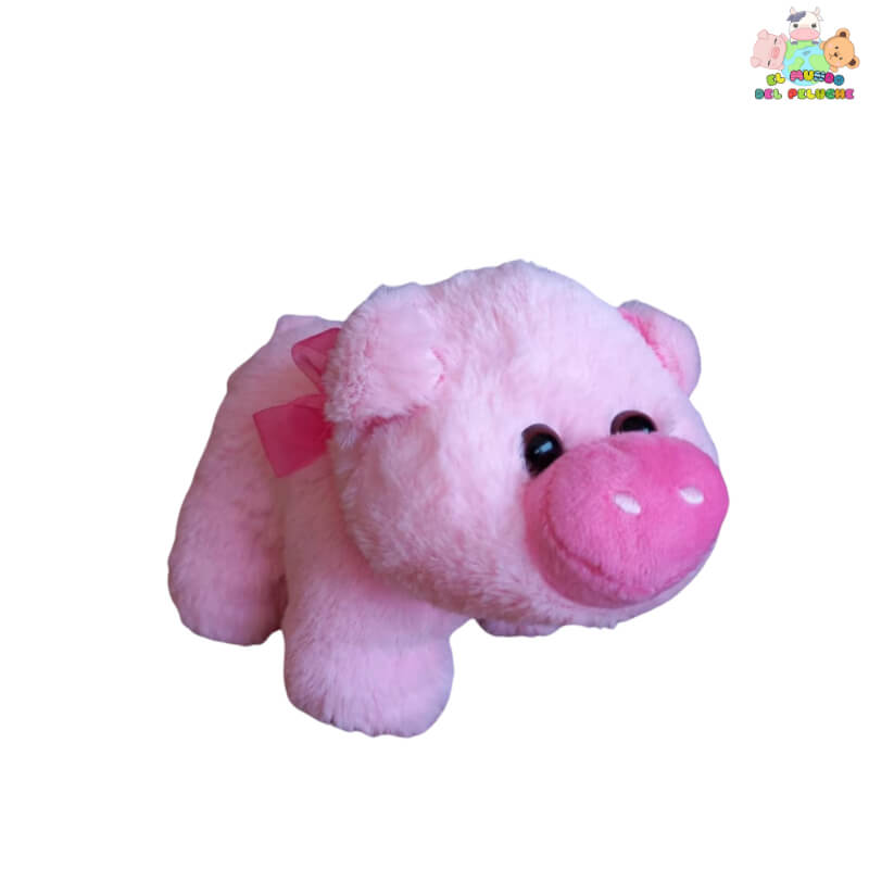 Peluche Cerdito Mini | Rosa con Moño | 12x17 cm | El Mundo del Peluche