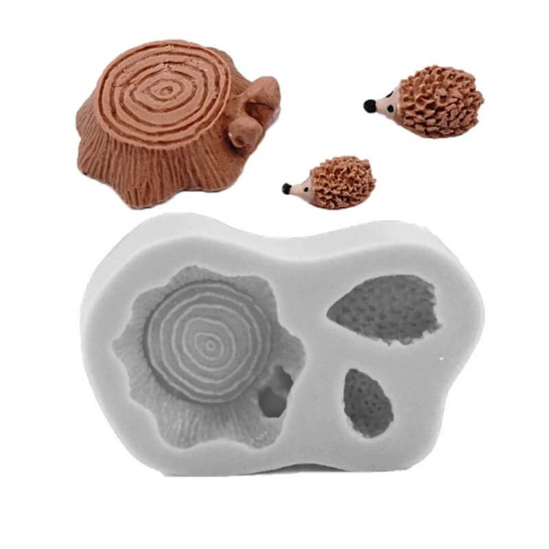 Molde de silicona de TRONCO Y PUERCO ESPIN X 2 para uso en porcelana fría, fondant, polymer, vela, jabón, yeso, cemento.