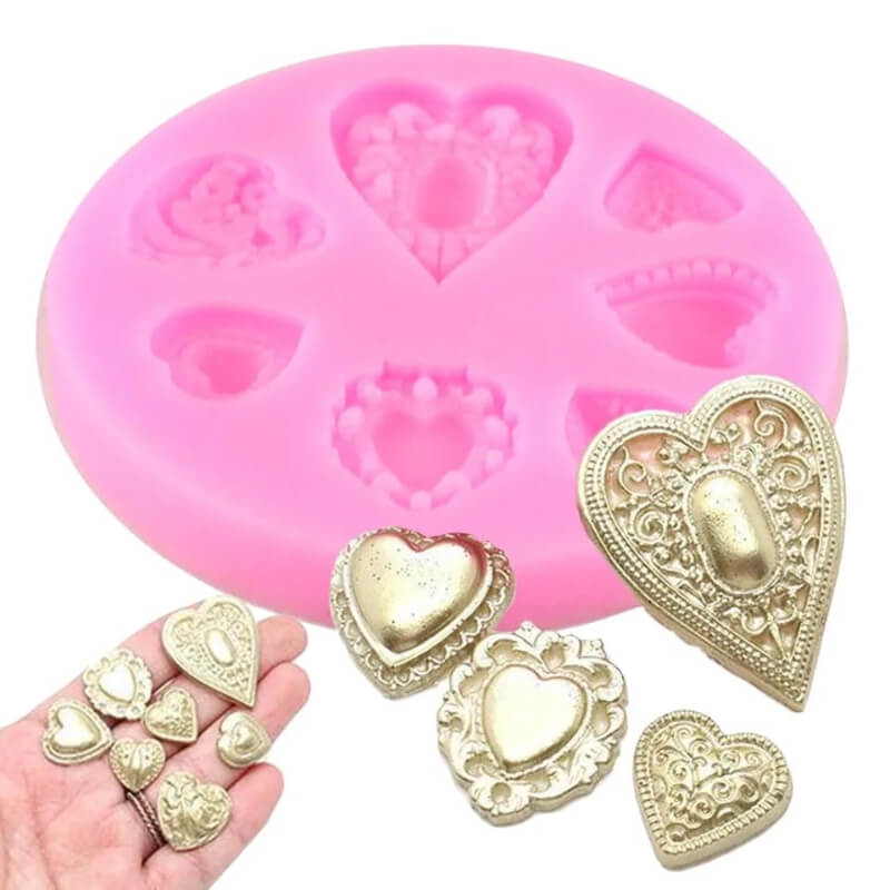 Molde de silicona de CORAZONES X 7 para uso en porcelana fría, fondant, polymer.