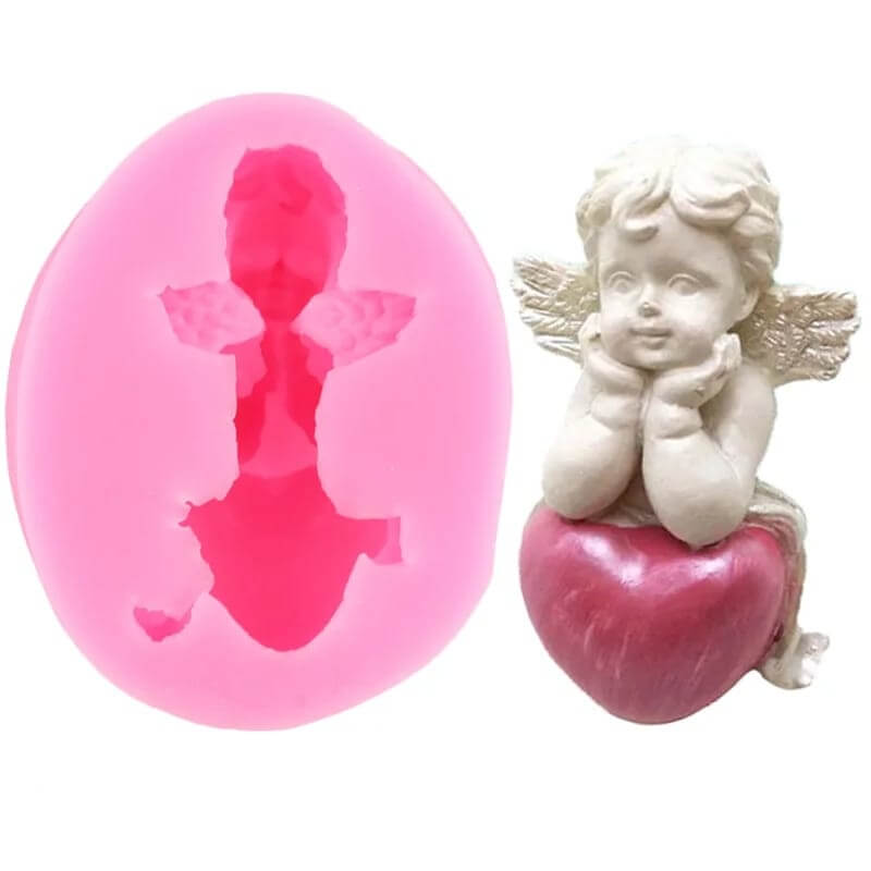 Molde de silicona con diseño ANGEL CORAZON para uso en Velas, Jabones, resina, chocolate o yeso.
