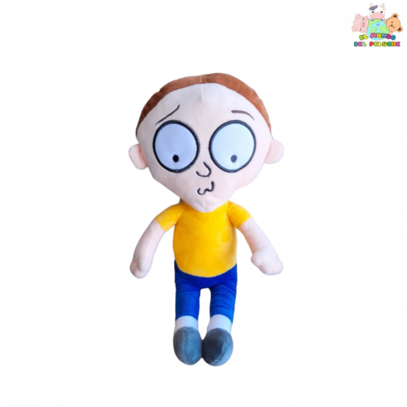 Morty Peluche de Caricatura con Blusa Amarilla y Pantalón Azul Turquesa | El Mundo del Peluche