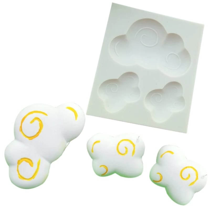 Molde de silicona diseño de NUBES X3, para uso en Velas, jabones, resina, yeso, chocolate, porcelana fría.