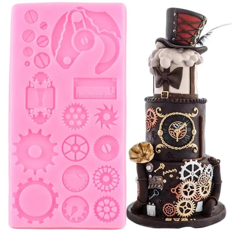 Molde de silicona con diseño ENGRANAJES para uso en Velas, Jabones, resina, chocolate, porcelana fría.
