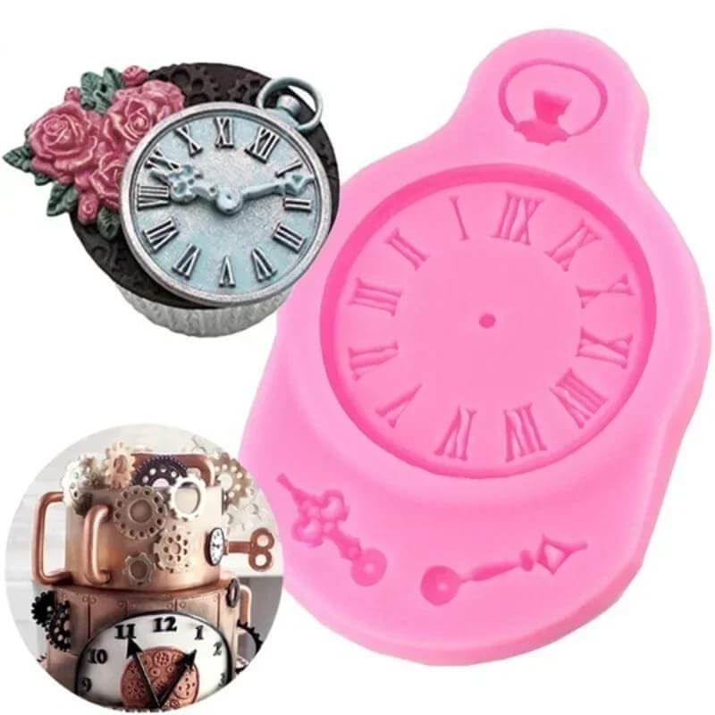Molde de silicona con diseño RELOJ para uso en Velas, Jabones, resina, chocolate, porcelana fría.