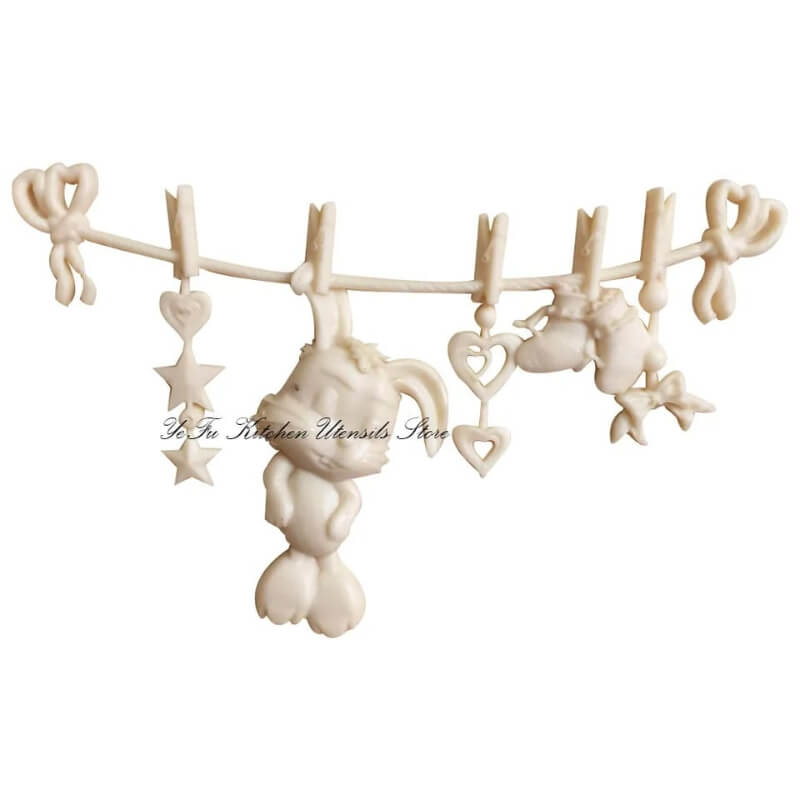 Molde de silicona con diseño TENDEDERO CON CONEJO para uso en Velas, Jabones, resina, chocolate, porcelana fría.
