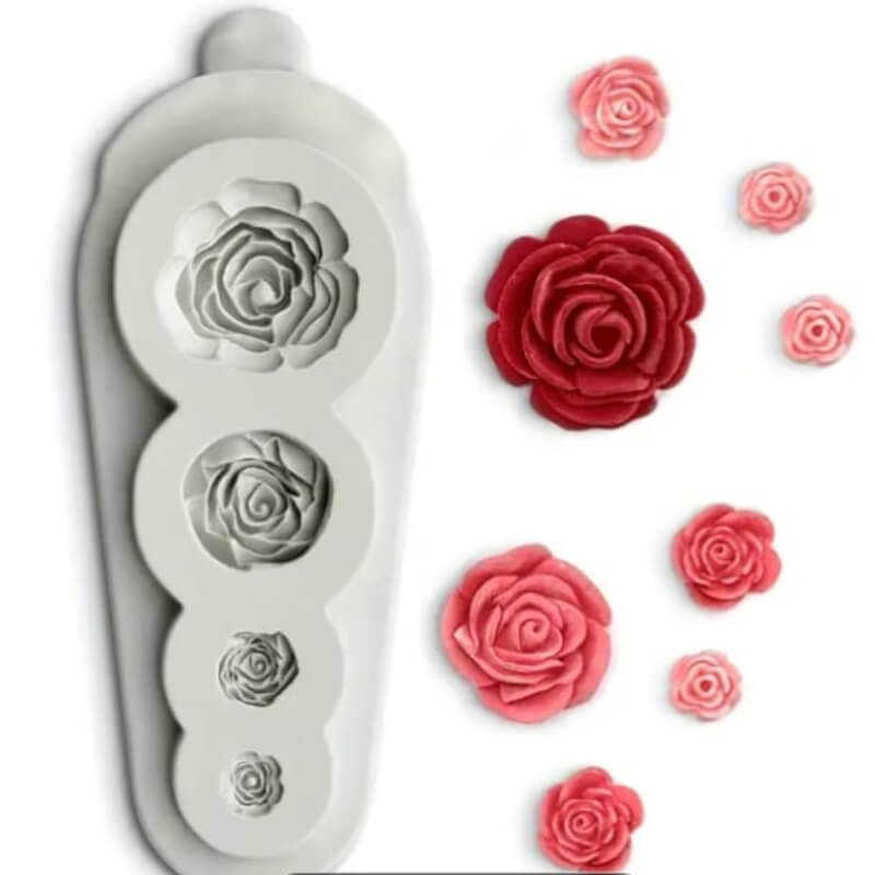 Molde de silicona con diseño ROSAS X4 para uso en Velas, Jabones, resina, chocolate, porcelana fría.