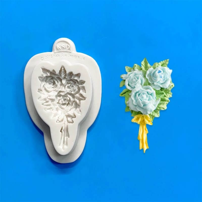 Molde de silicona con diseño RAMO ROSAS para uso en Velas, Jabones, resina, chocolate, porcelana fría. descuento