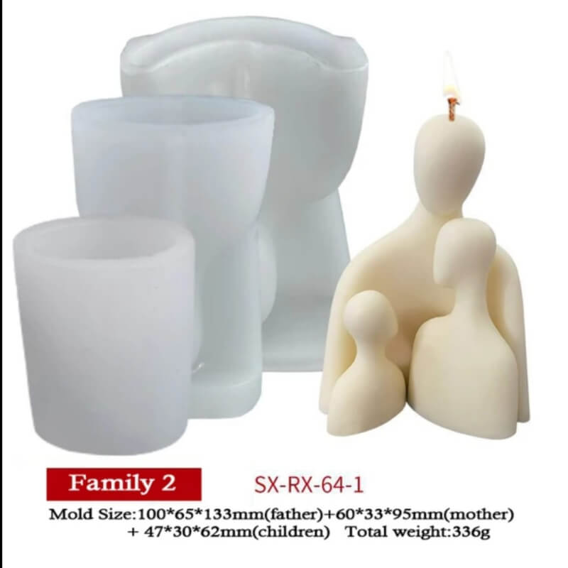 Combo de moldes de silicona diseño de FAMILIA L (3 MOLDES), para uso en Velas, jabones, resina, yeso, chocolate.