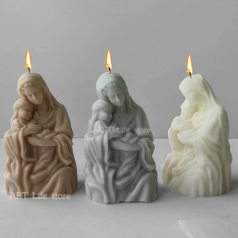 Molde de silicona con diseño de MOLDE VIRGEN CON NIÑO para uso en Velas, jabón, yeso, chocolate, resina, hielo.