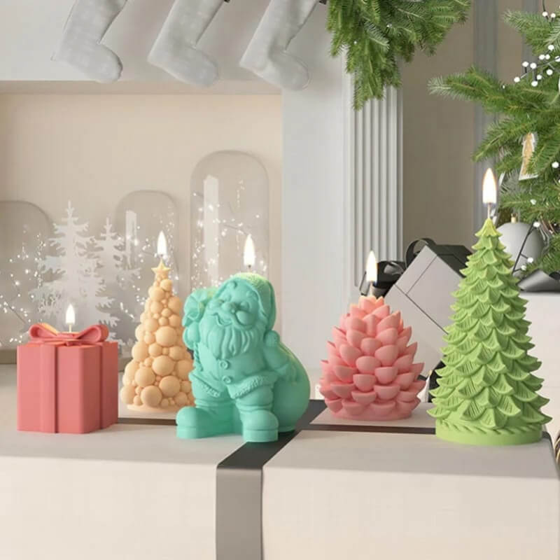 Combo moldes de silicona de 3 diseño de PAPA NOEL CON REGALOS para uso en Velas, Jabones, chocolate, resina, yeso. (precio unitario en la descripcion)