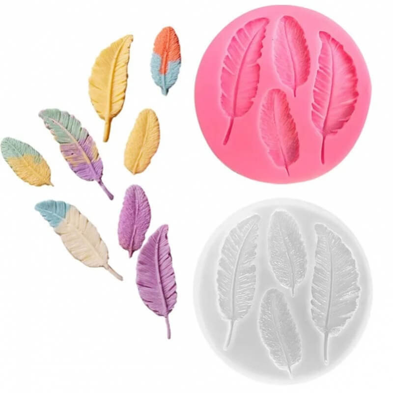 Molde de silicona con diseño PLUMAS X 4 para uso en Velas, Jabones, resina, chocolate, porcelana fría.