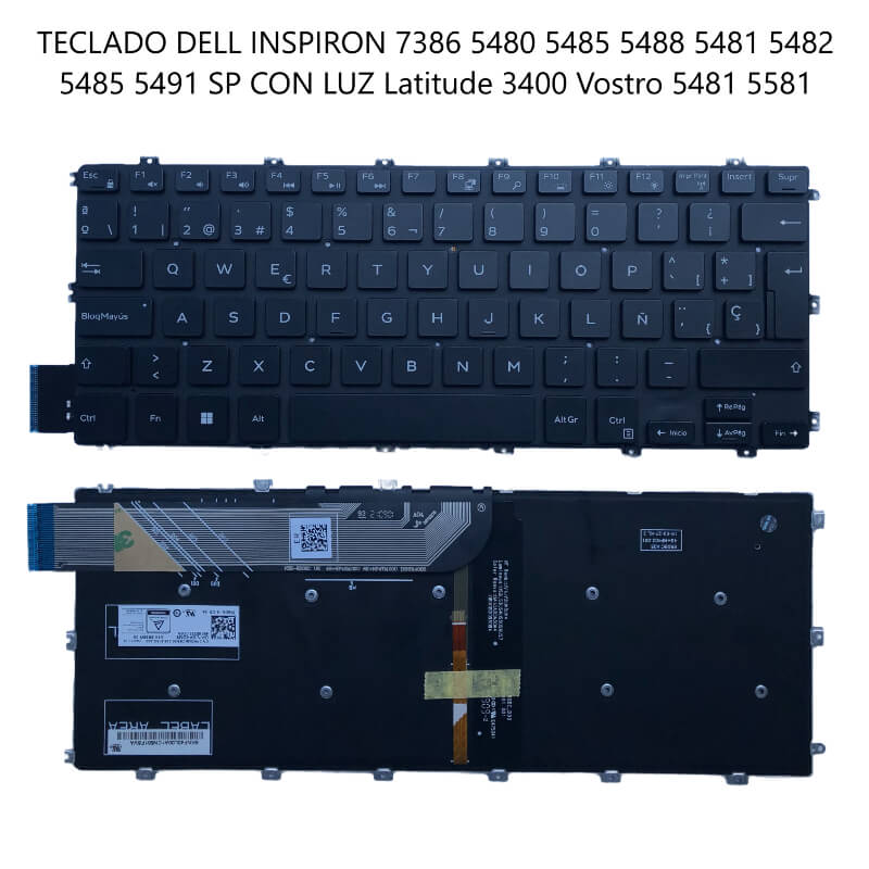 TECLADO Dell Inspiron 7386 5480 5485 5488 5481 5482 5485 5491 SP CON LUZ Latitude 3400 Vostro 5481 5581