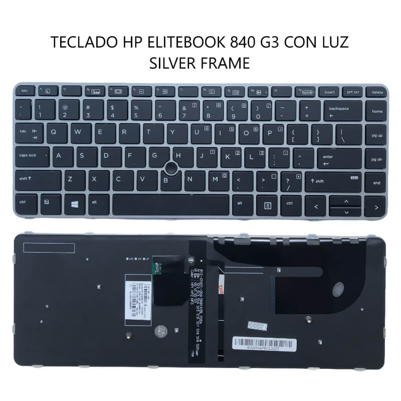 TECLADO HP ELITEBOOK 840 G3 CON LUZ SILVER FRAME BLACK