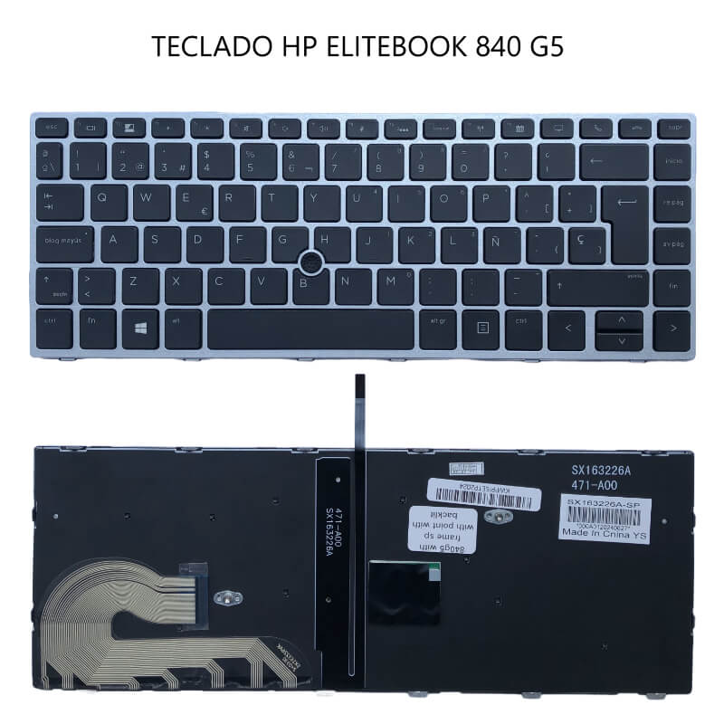 TECLADO HP EliteBook 840 G5 SILVER FRAME BLACK (with point )