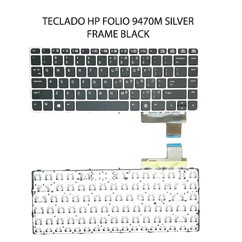 Teclado HP Folio 9470m SILVER FRAME BLACK (Backlit,Win8) US