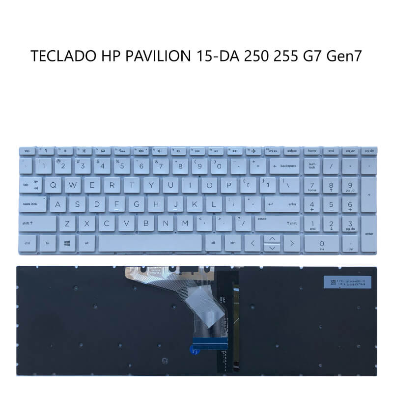 TECLADO HP Pavilion 15-DA 250 255 G7 Gen7 WHITE ( backlit Small Enter WIN8)