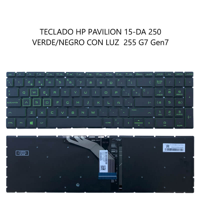 TECLADO HP Pavilion 15-DA 250 VERDE/NEGRO CON LUZ 255 G7 Gen7 Small Enter,Green Side WIN8