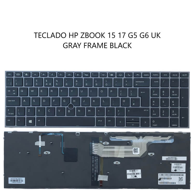 TECLADO HP ZBOOK 15 17 G5 G6 UK GRAY FRAME BLACK (Backlit ? with point,Win8)