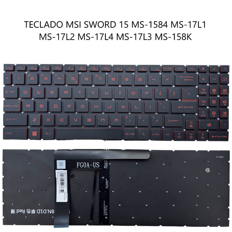 TECLADO MSI Sword 15 MS-1584 MS-17L1 MS-17L2 MS-17L4 MS-17L3 MS-158K