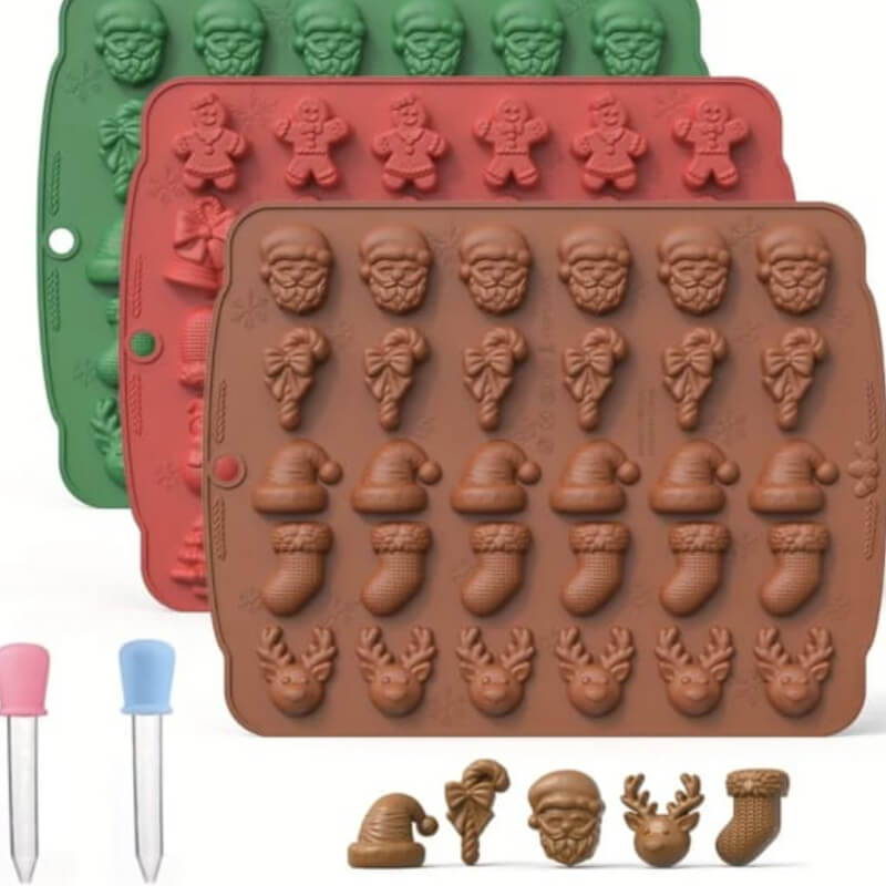 Combo moldes de silicona de Tapetes Navideños diseños variados para uso en Velas, Jabones, resina, chocolate. valor individual en la descripcion.