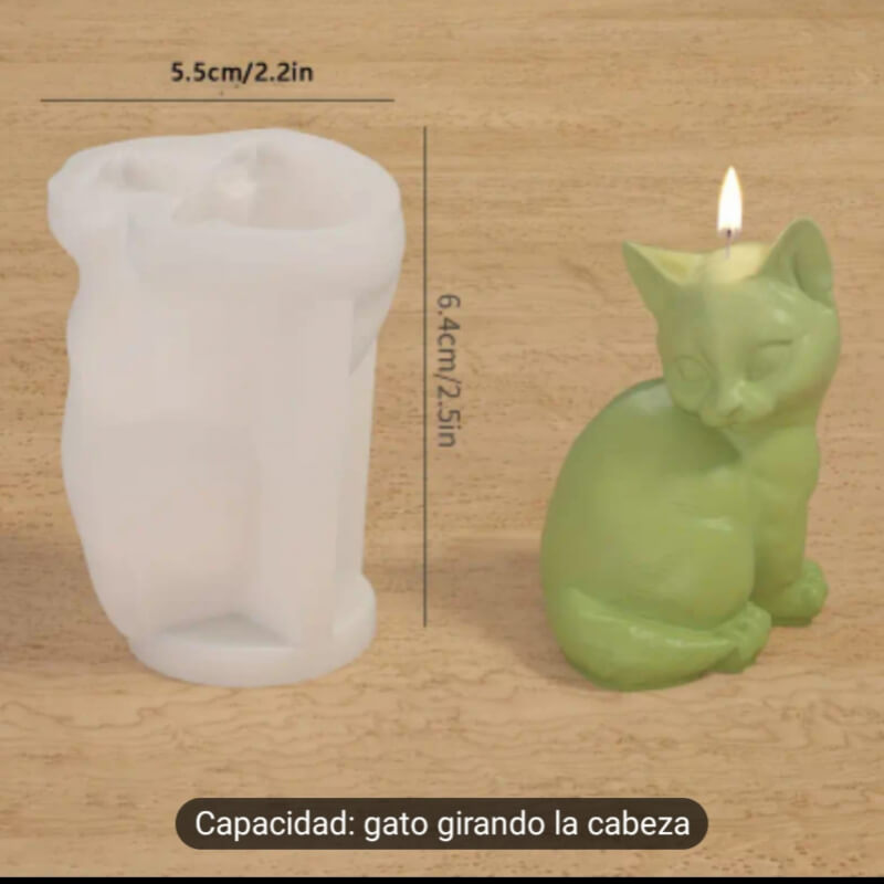 Molde de silicona de GATO GIRANDO CABEZA para uso en Velas, jabón, resina, yeso, chocolate. (precio unitario)
