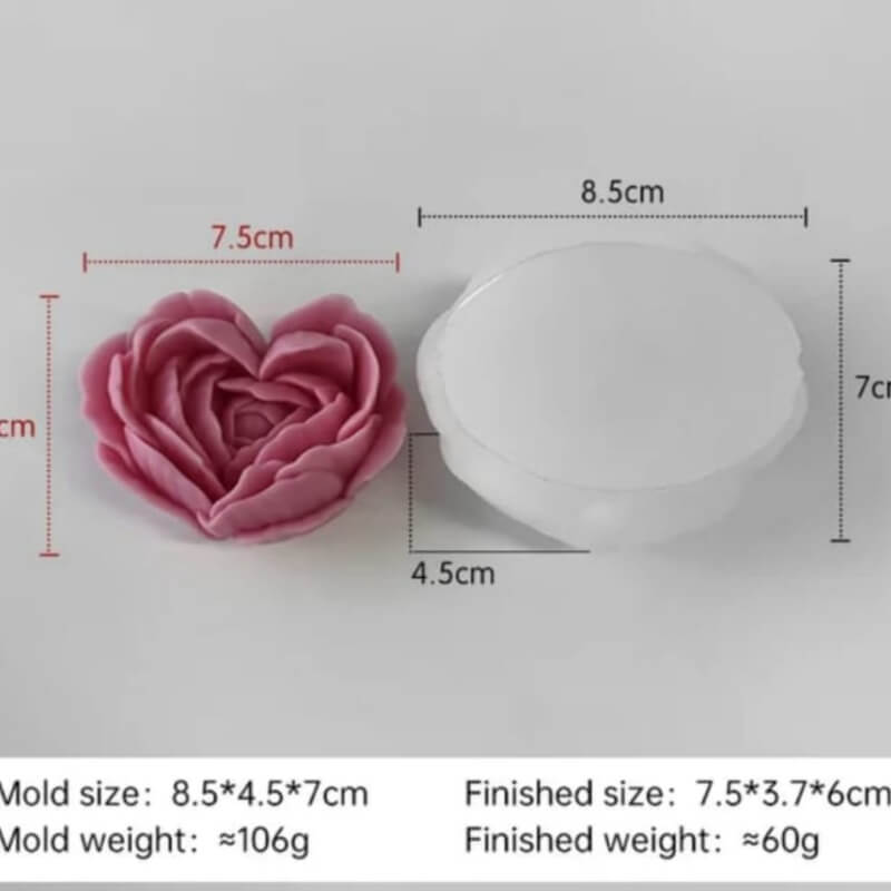 Molde de silicona con Juego diseño de CORAZON FLOR para uso en Velas, Jabones, resina, alimentos.