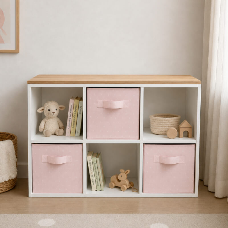 Juguetero X6 + 3 cajas organizadoras + Tablero color madera natural