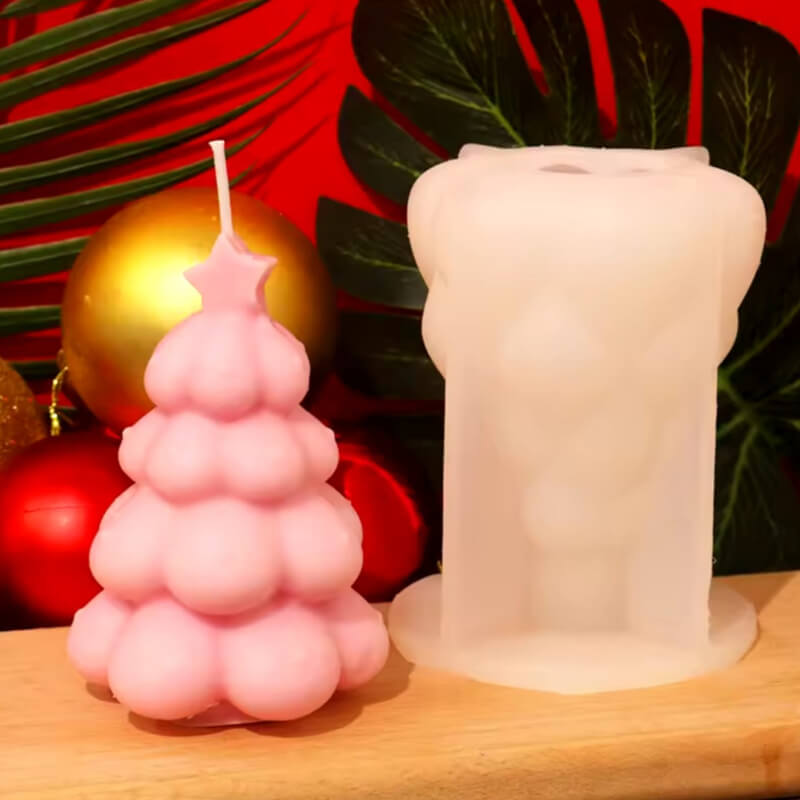 Molde de silicona de árbol navideño con bolas M, para uso en velas, resina, cemento, chocolate, yeso