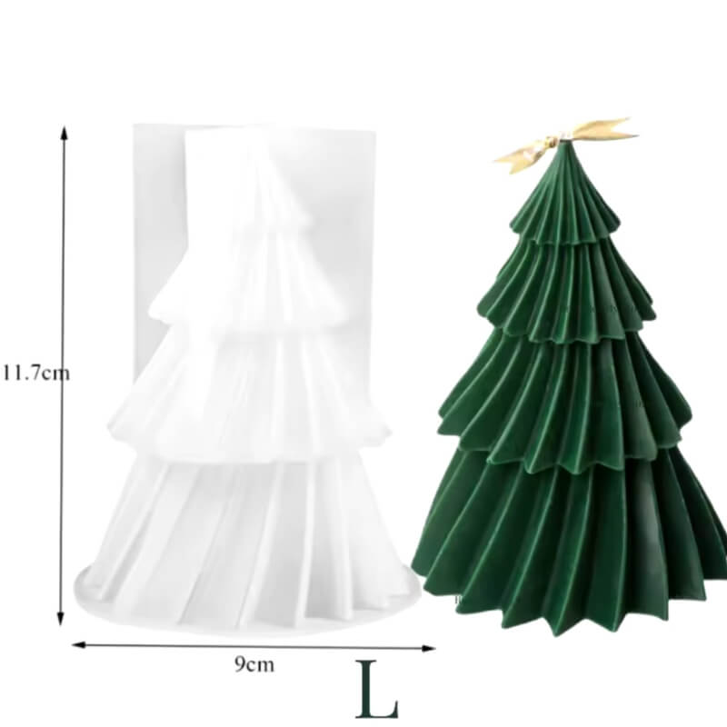 Molde de silicona de árbol navideño en líneas curvas L para uso en velas, yeso, cemento, chocolate, resina.