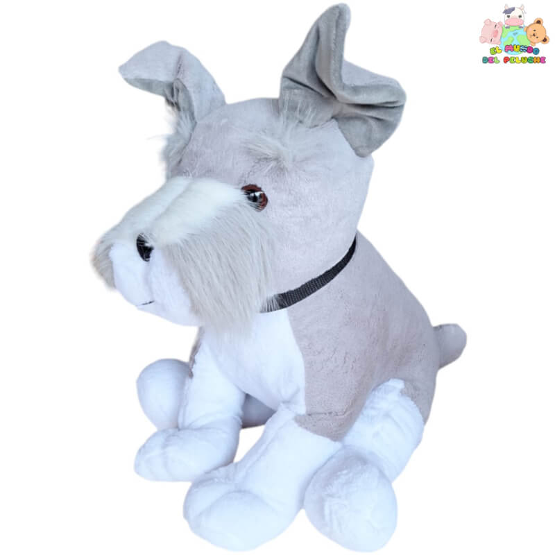 Peluche Schnauzer Sentado #2 – Tierno y Realista en Gris y Blanco – 40cm | El Mundo del Peluche