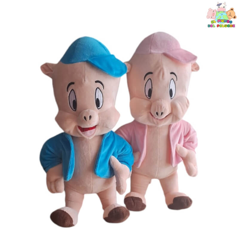Peluche Porky #2 – Clásico Cerdito de Looney Tunes con Saco Azul y Rosa – 42 cm | El Mundo del Peluche