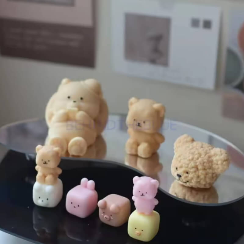 Molde silicona oso, cerdo, conejo, pollo kawaii x4 para uso en velas, jabones, yeso, chocolate. descuento