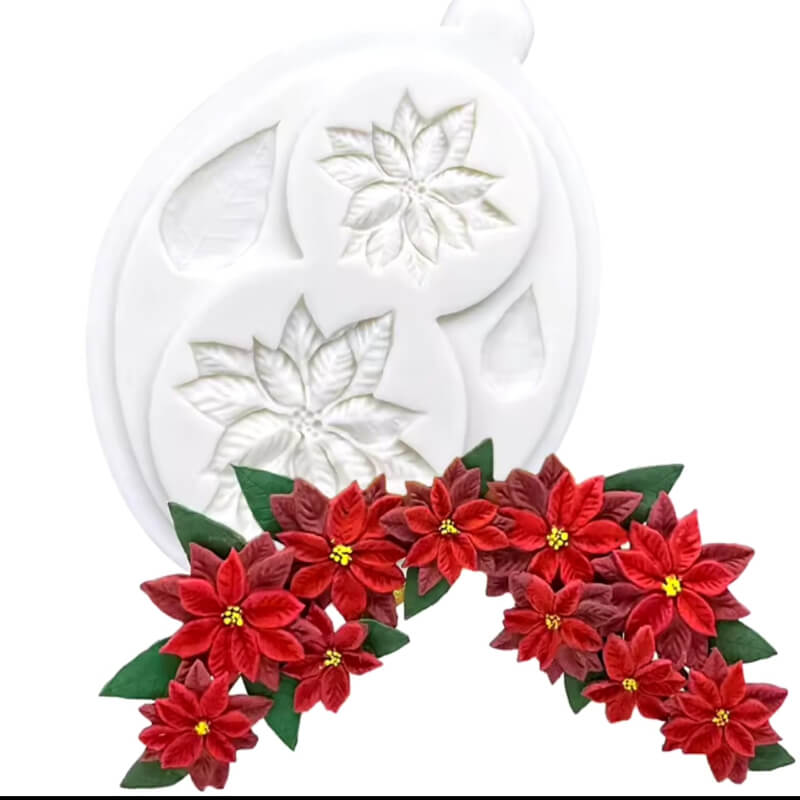 Molde de silicona con diseño FLOR DE NAVIDAD para uso en Velas, Jabones, resina, chocolate, porcelana fría.