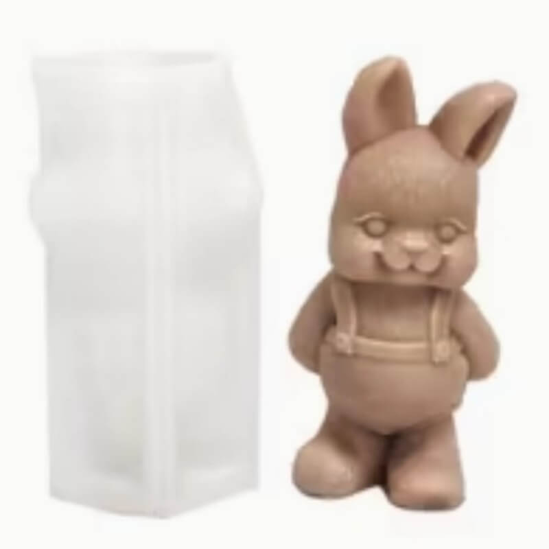 Molde de silicona de Conejo con ropa para uso en velas jabones, chocolate, resina.