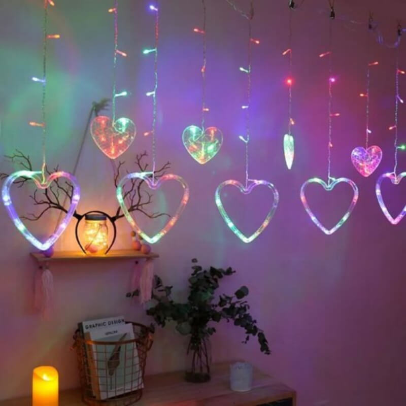 Cortina de corazon de 3 metros colgante luz RGB