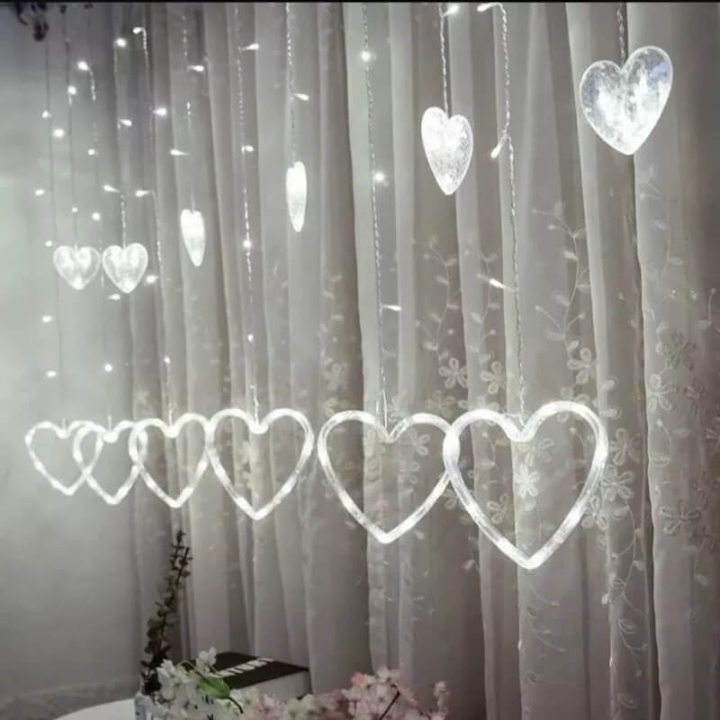Cortina de corazon de 3 metros colgante luz Blanco