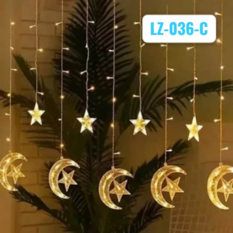 CASCADA DE LUZ CALIDO 3 ANCHO ANCHO LUNA CON ESTRELLAS