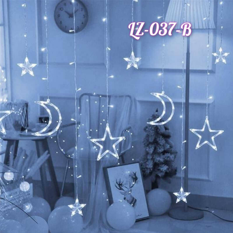CORTINA DE LUZ BLANCO 3 ANCHO ANCHO LUNA CON ESTRELLAS